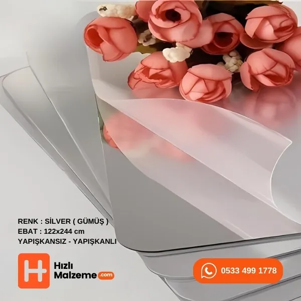 0.80 mm Gümüş Yapışkansız Ayna Pleksi Akrilik 122x244 cm