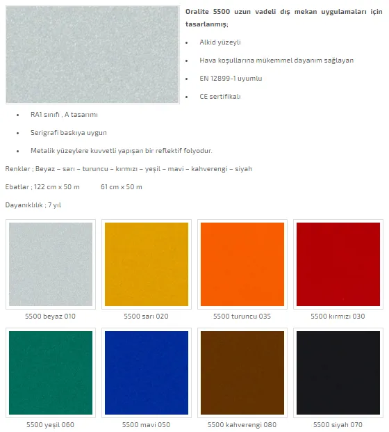 Oracal 5500 Reflektif Folyo (5 Yıllık)