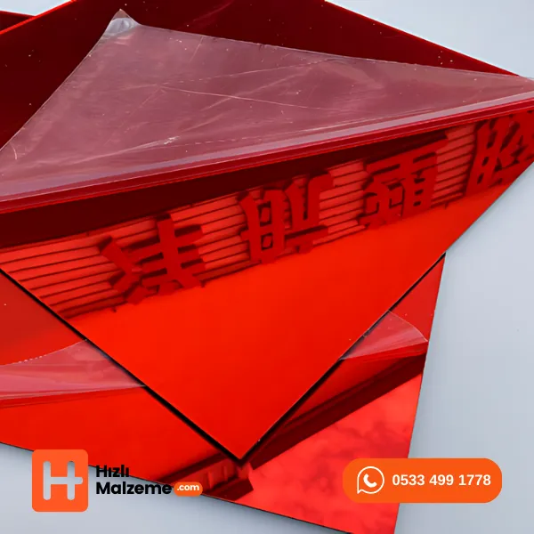1.8 mm Kırmızı Yapışkansız Ayna Pleksi Akrilik 122x244 cm