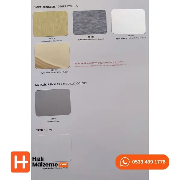 4 mm Gümüş Fırça Desenli ve Altın Fırça Desenli Alüminyum Kompozit Panel 125x320 cm