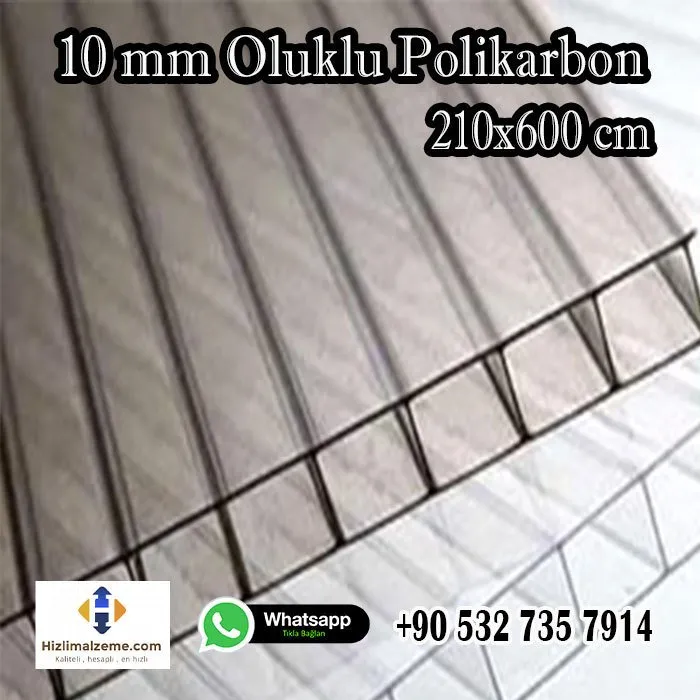 10 mm 210x600 cm Şeffaf Beyaz Bronz Gri Oluklu Polikarbon Levha