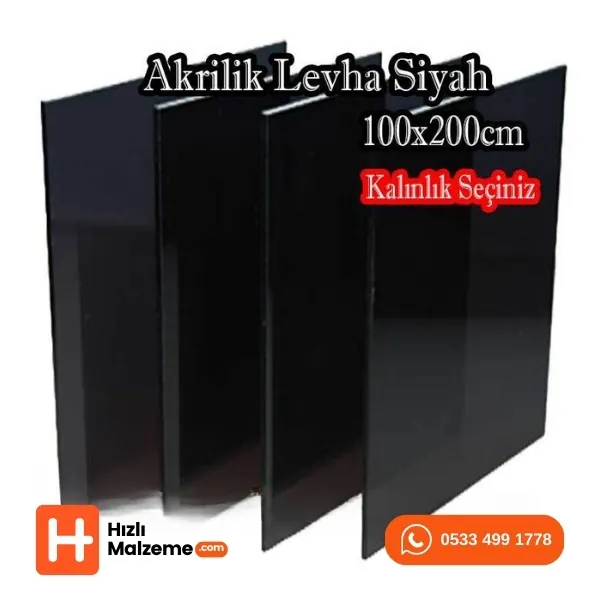 2.8 mm Siyah Akrilik Dökme Pleksi 100x200 cm